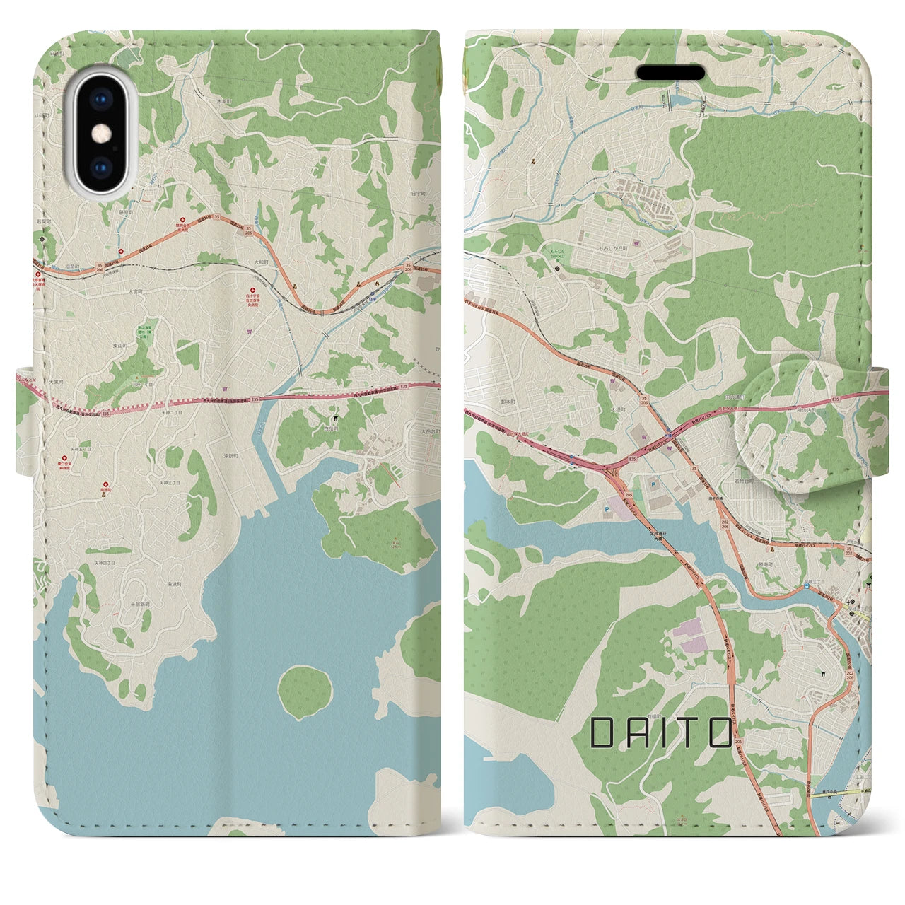 【大塔(長崎県)】地図柄iPhoneケース(手帳タイプ)ナチュラル・iPhone XS Max 用