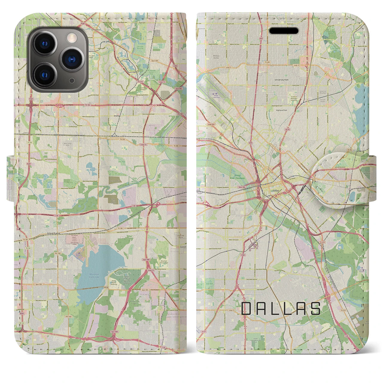 【ダラス(アメリカ)】地図柄iPhoneケース(手帳タイプ)ナチュラル・iPhone 11 Pro Max 用