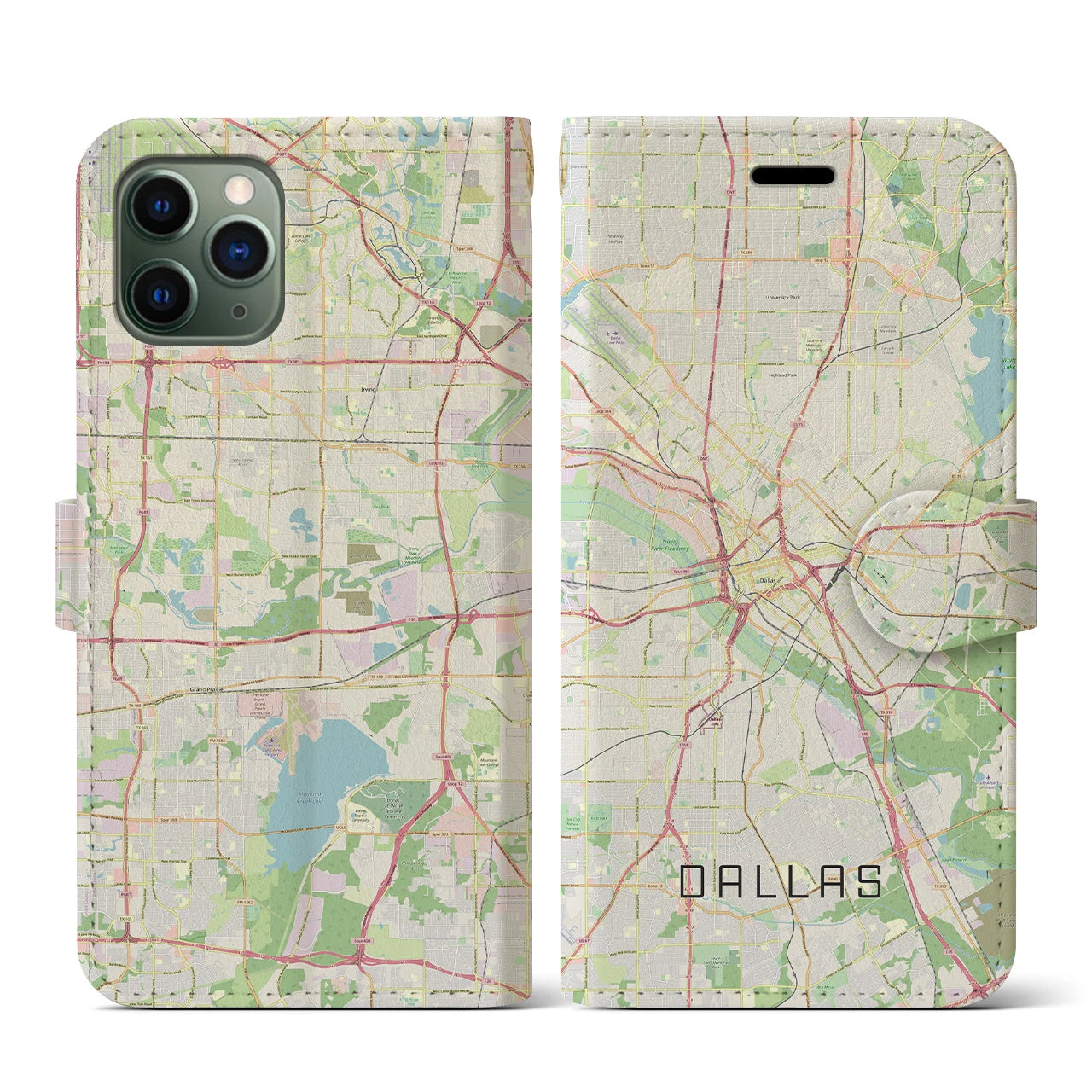 【ダラス(アメリカ)】地図柄iPhoneケース(手帳タイプ)ナチュラル・iPhone 11 Pro 用