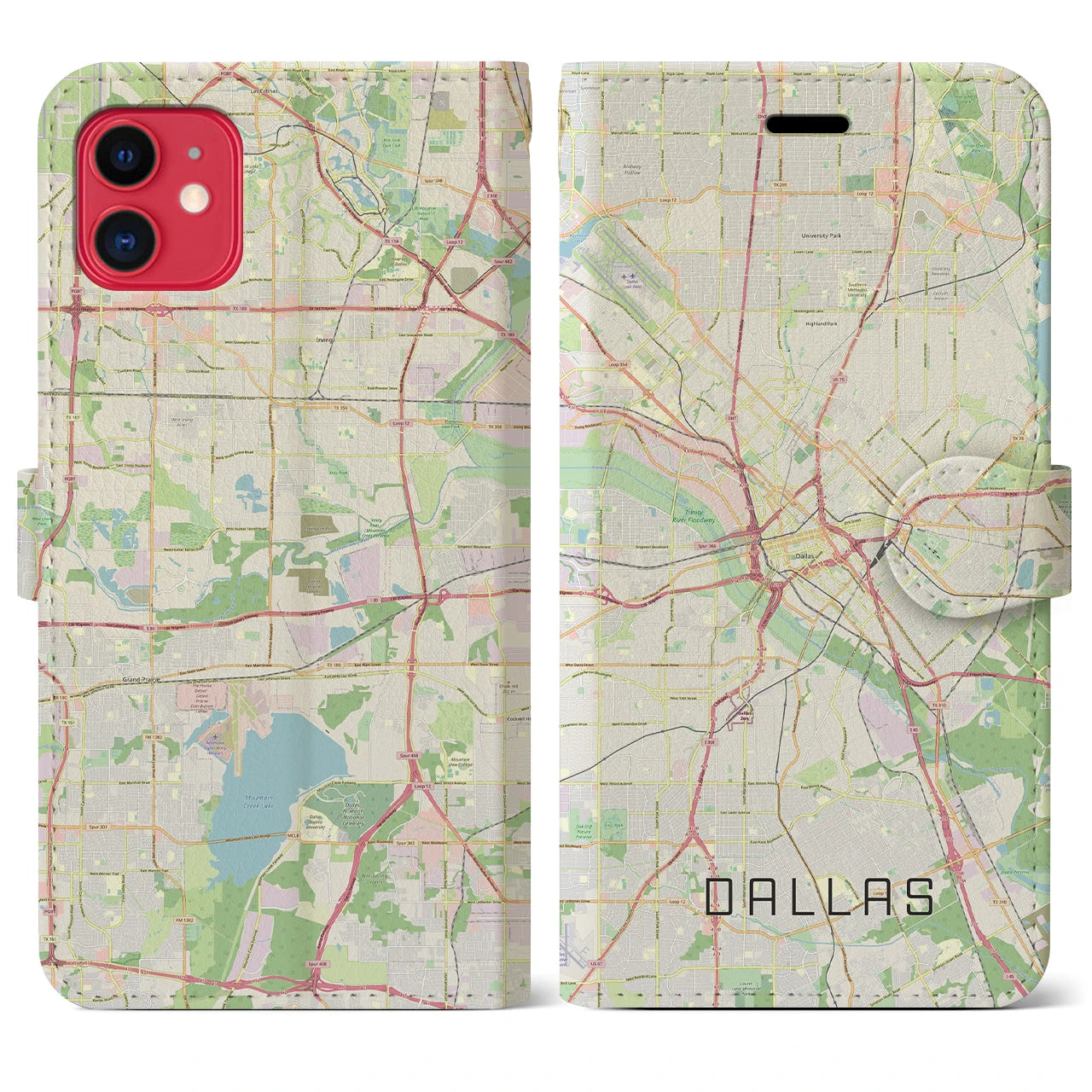 【ダラス(アメリカ)】地図柄iPhoneケース(手帳タイプ)ナチュラル・iPhone 11 用