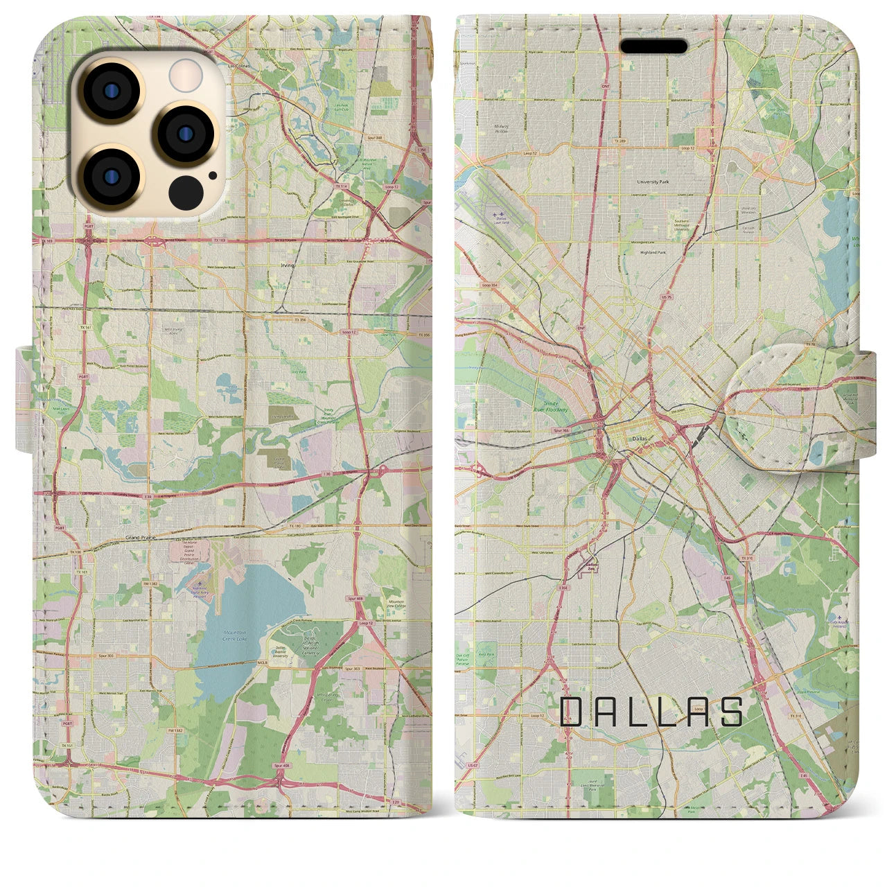 【ダラス(アメリカ)】地図柄iPhoneケース(手帳タイプ)ナチュラル・iPhone 12 Pro Max 用