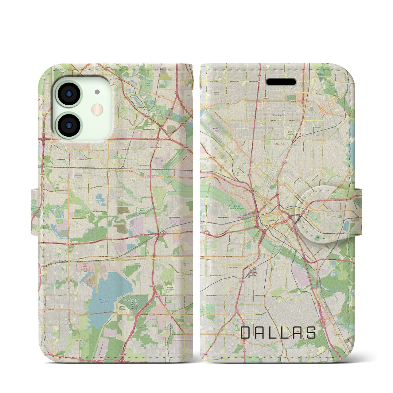 【ダラス(アメリカ)】地図柄iPhoneケース(手帳タイプ)ナチュラル・iPhone 12 mini 用