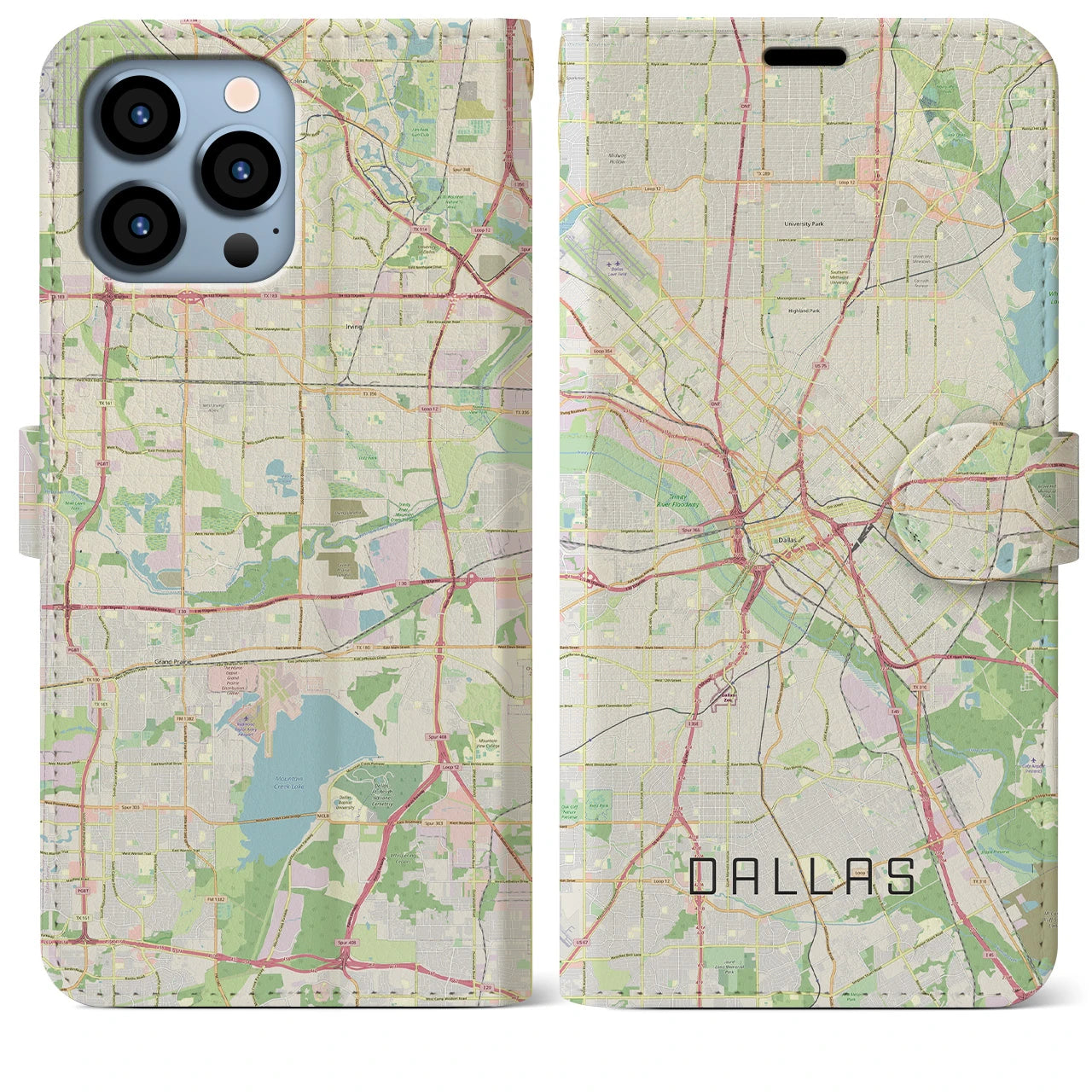 【ダラス(アメリカ)】地図柄iPhoneケース(手帳タイプ)ナチュラル・iPhone 13 Pro Max 用