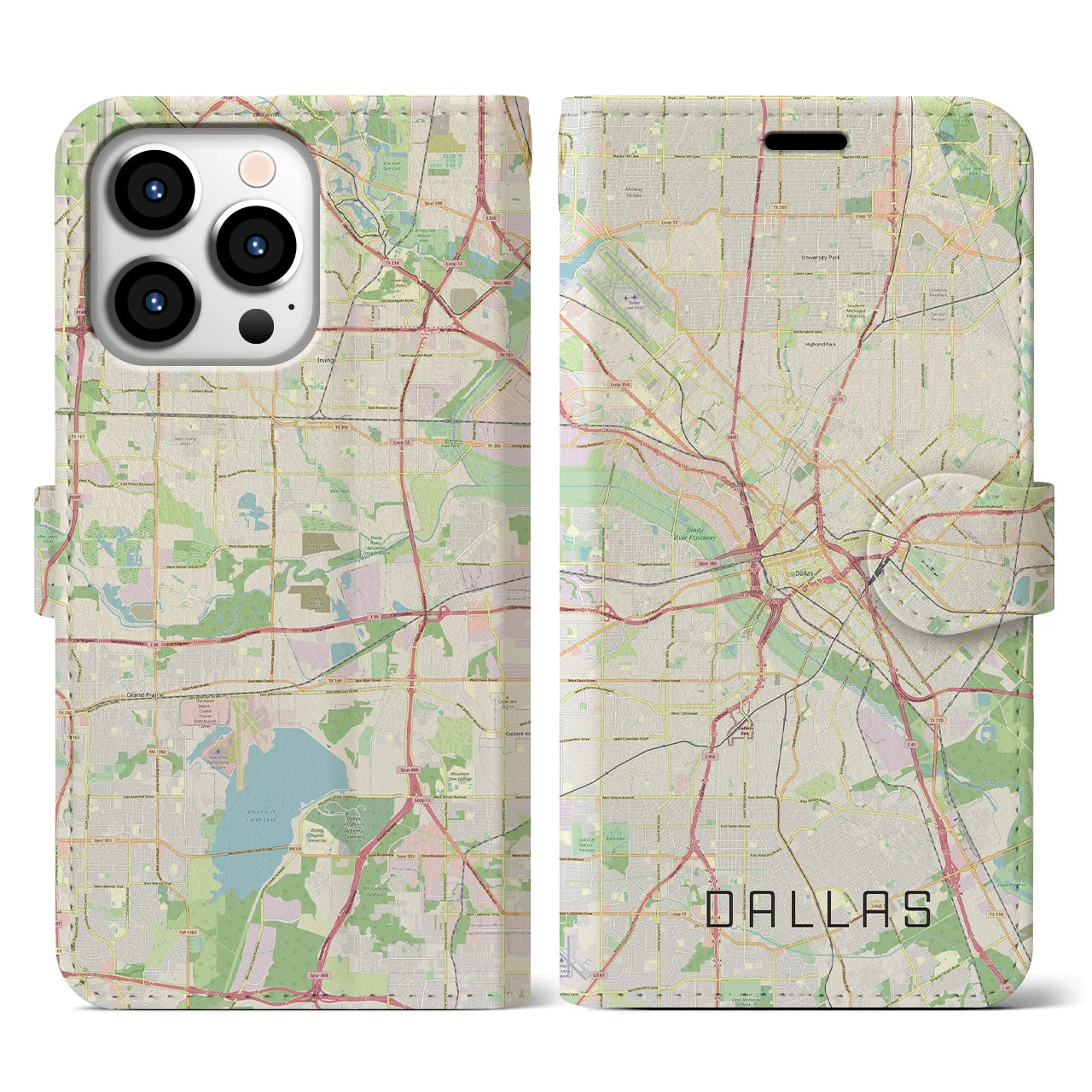 【ダラス(アメリカ)】地図柄iPhoneケース(手帳タイプ)ナチュラル・iPhone 13 Pro 用