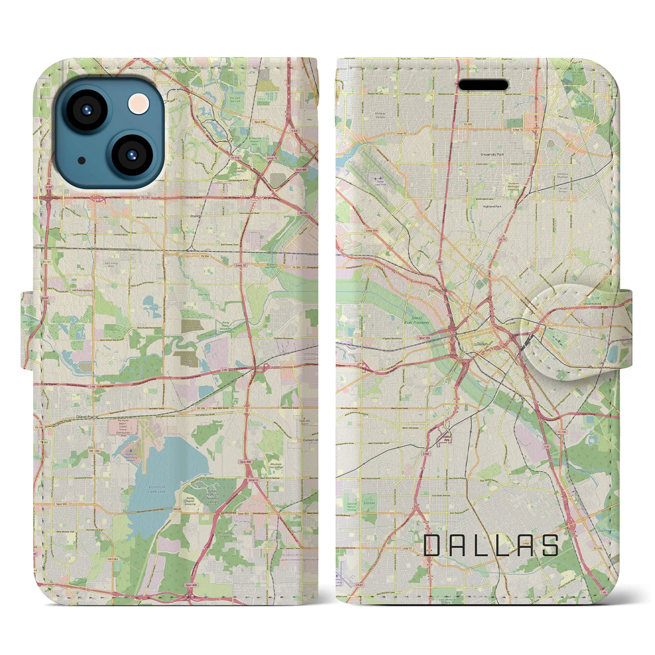 【ダラス(アメリカ)】地図柄iPhoneケース(手帳タイプ)ナチュラル・iPhone 13 用