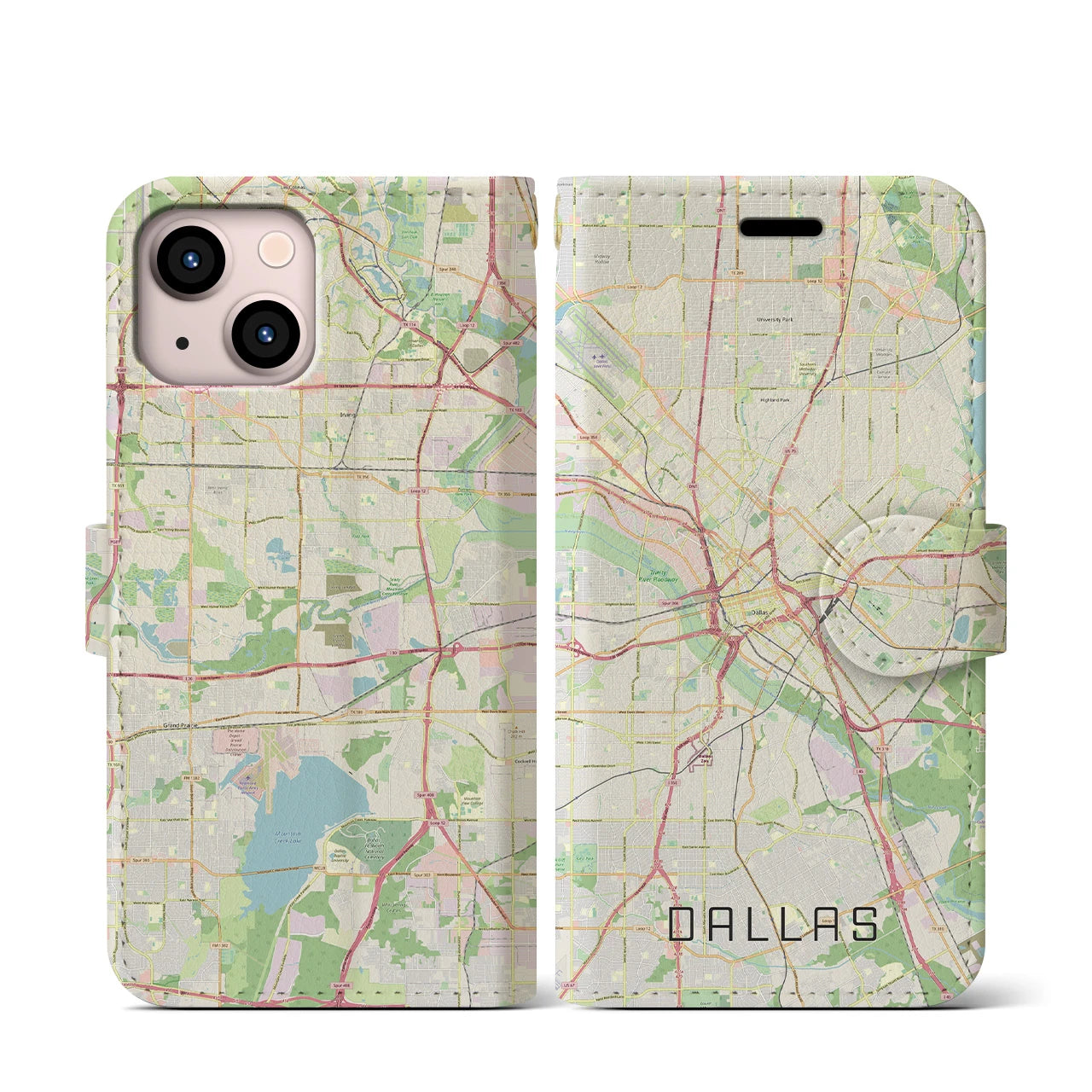 【ダラス(アメリカ)】地図柄iPhoneケース(手帳タイプ)ナチュラル・iPhone 13 mini 用