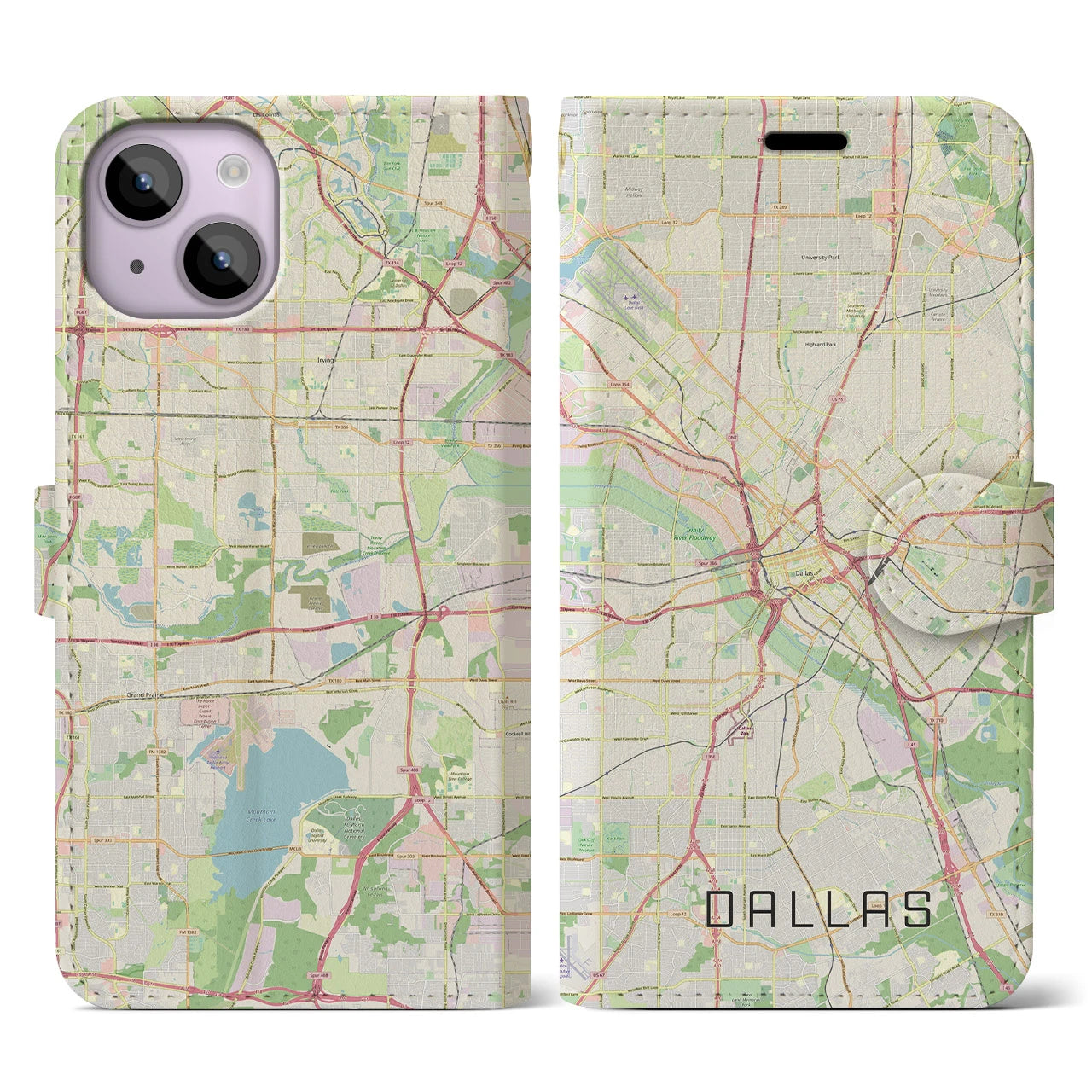【ダラス(アメリカ)】地図柄iPhoneケース(手帳タイプ)ナチュラル・iPhone 14 用