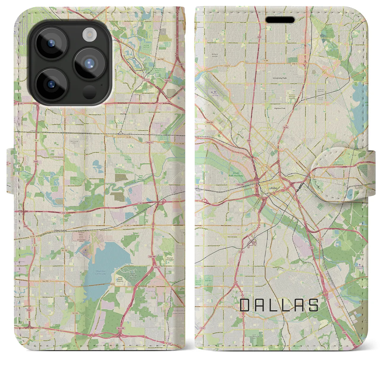 【ダラス(アメリカ)】地図柄iPhoneケース(手帳タイプ)ナチュラル・iPhone 15 Pro Max 用