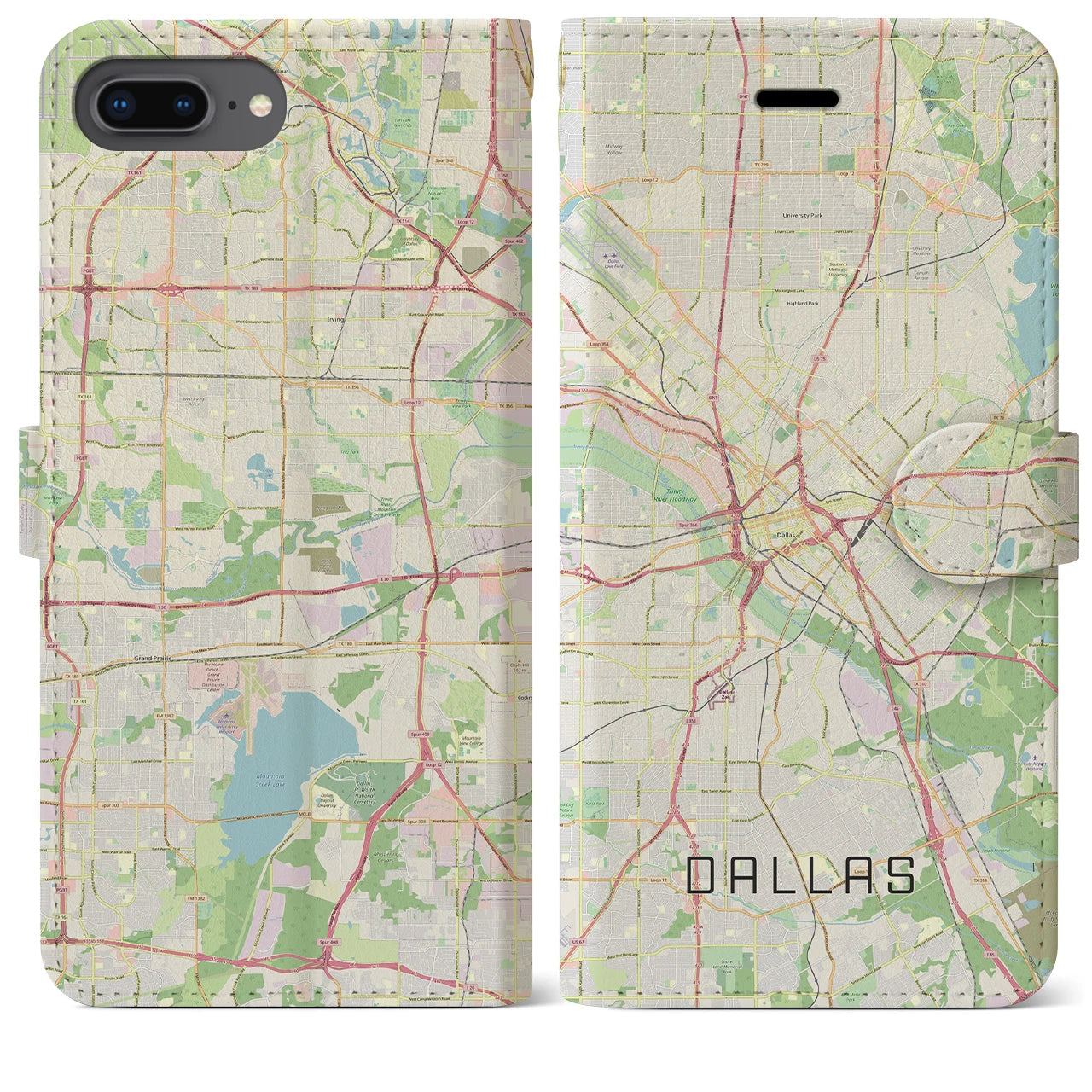 【ダラス(アメリカ)】地図柄iPhoneケース(手帳タイプ)ナチュラル・iPhone 8Plus /7Plus / 6sPlus / 6Plus 用