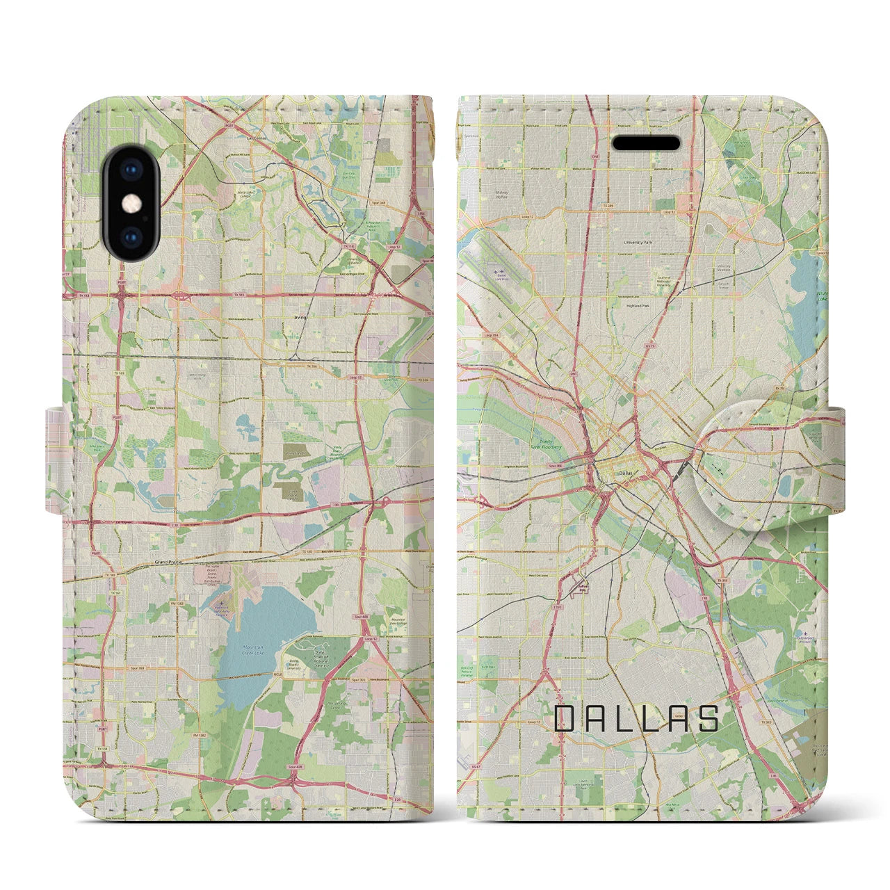 【ダラス(アメリカ)】地図柄iPhoneケース(手帳タイプ)ナチュラル・iPhone XS / X 用