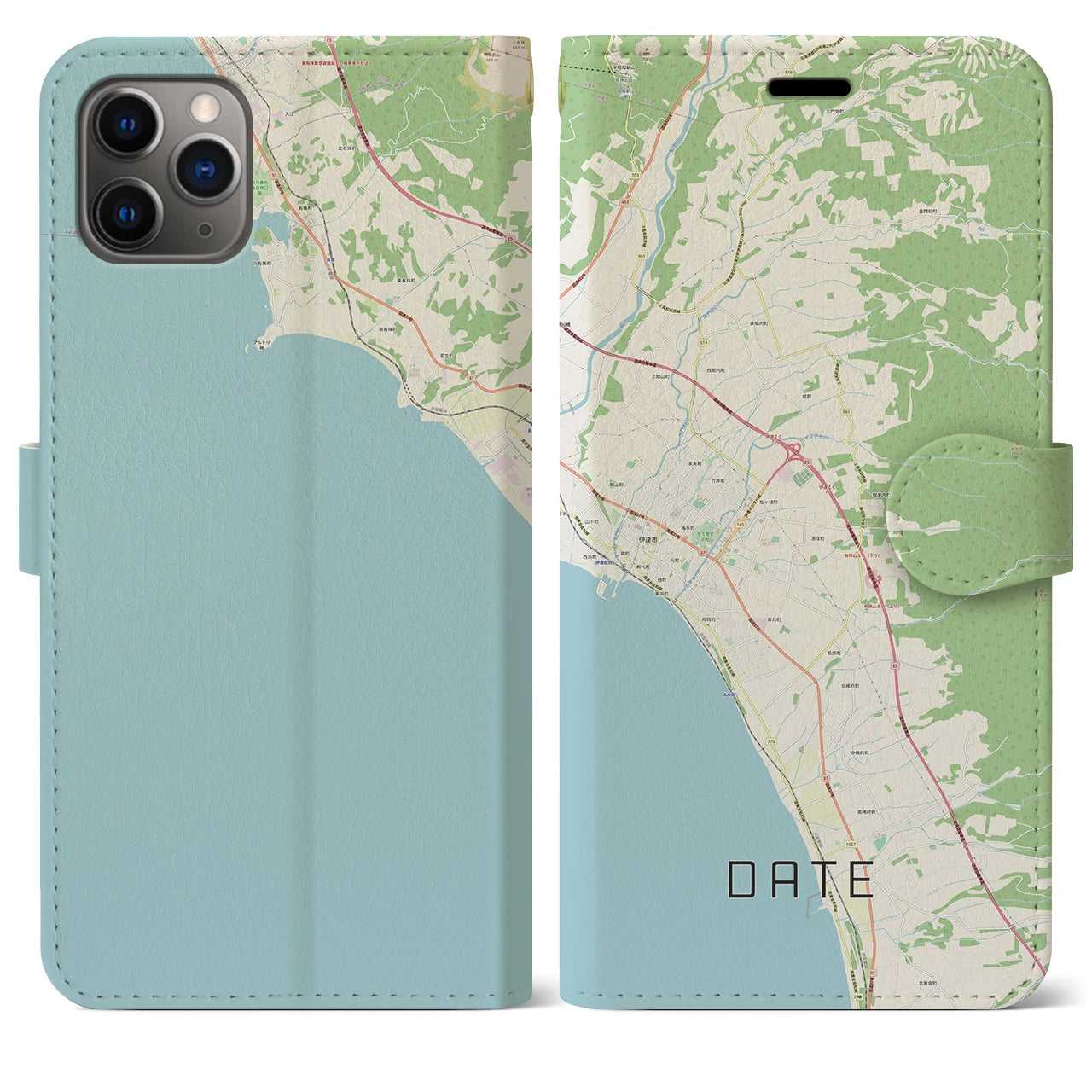【伊達(北海道)】地図柄iPhoneケース(手帳タイプ)ナチュラル・iPhone 11 Pro Max 用