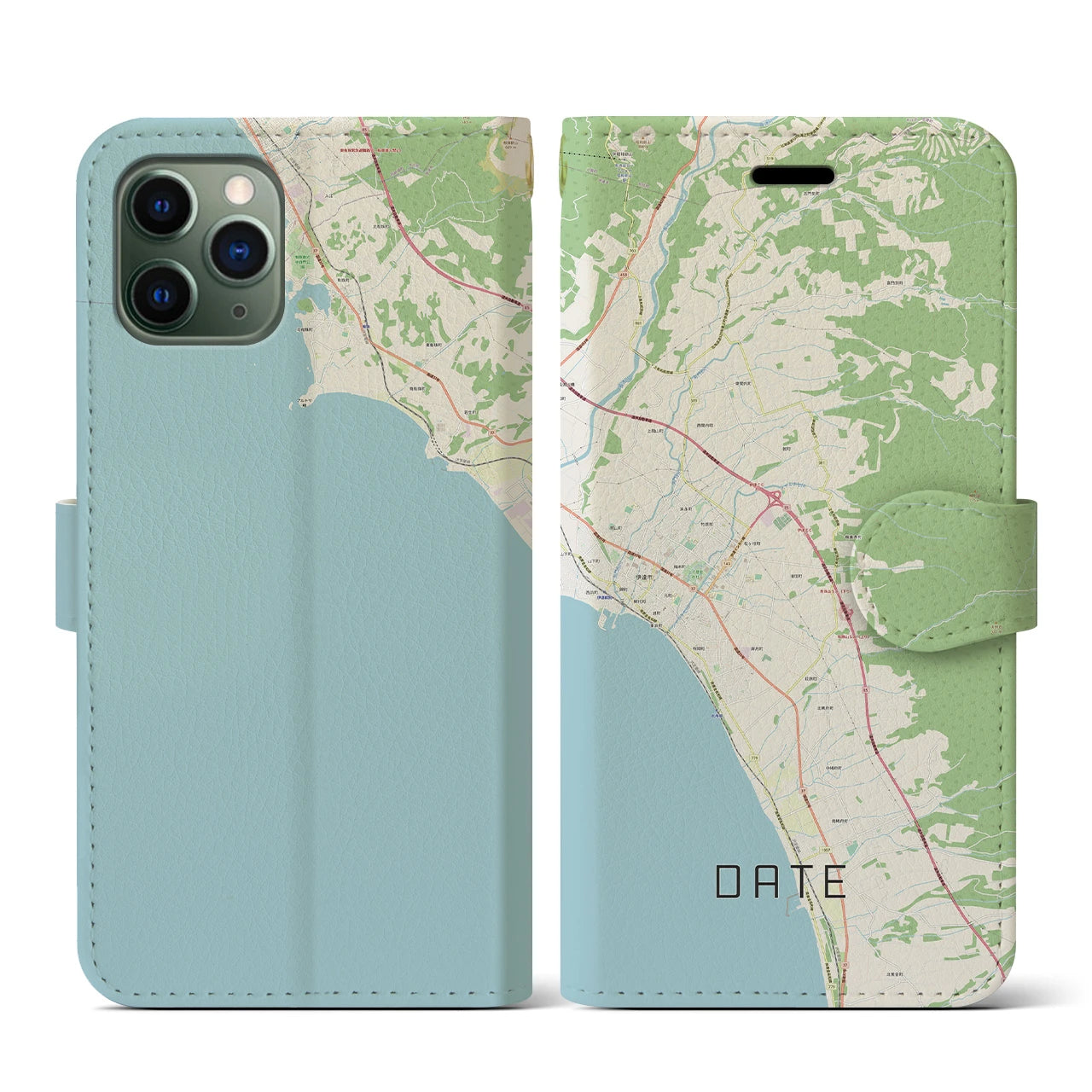 【伊達(北海道)】地図柄iPhoneケース(手帳タイプ)ナチュラル・iPhone 11 Pro 用