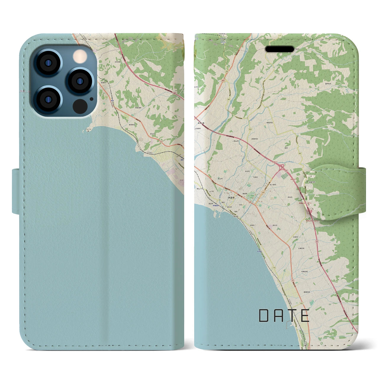【伊達(北海道)】地図柄iPhoneケース(手帳タイプ)ナチュラル・iPhone 12 / 12 Pro 用
