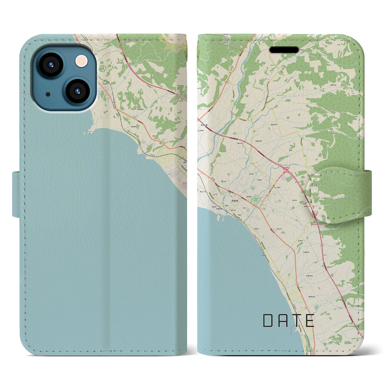 【伊達(北海道)】地図柄iPhoneケース(手帳タイプ)ナチュラル・iPhone 13 用