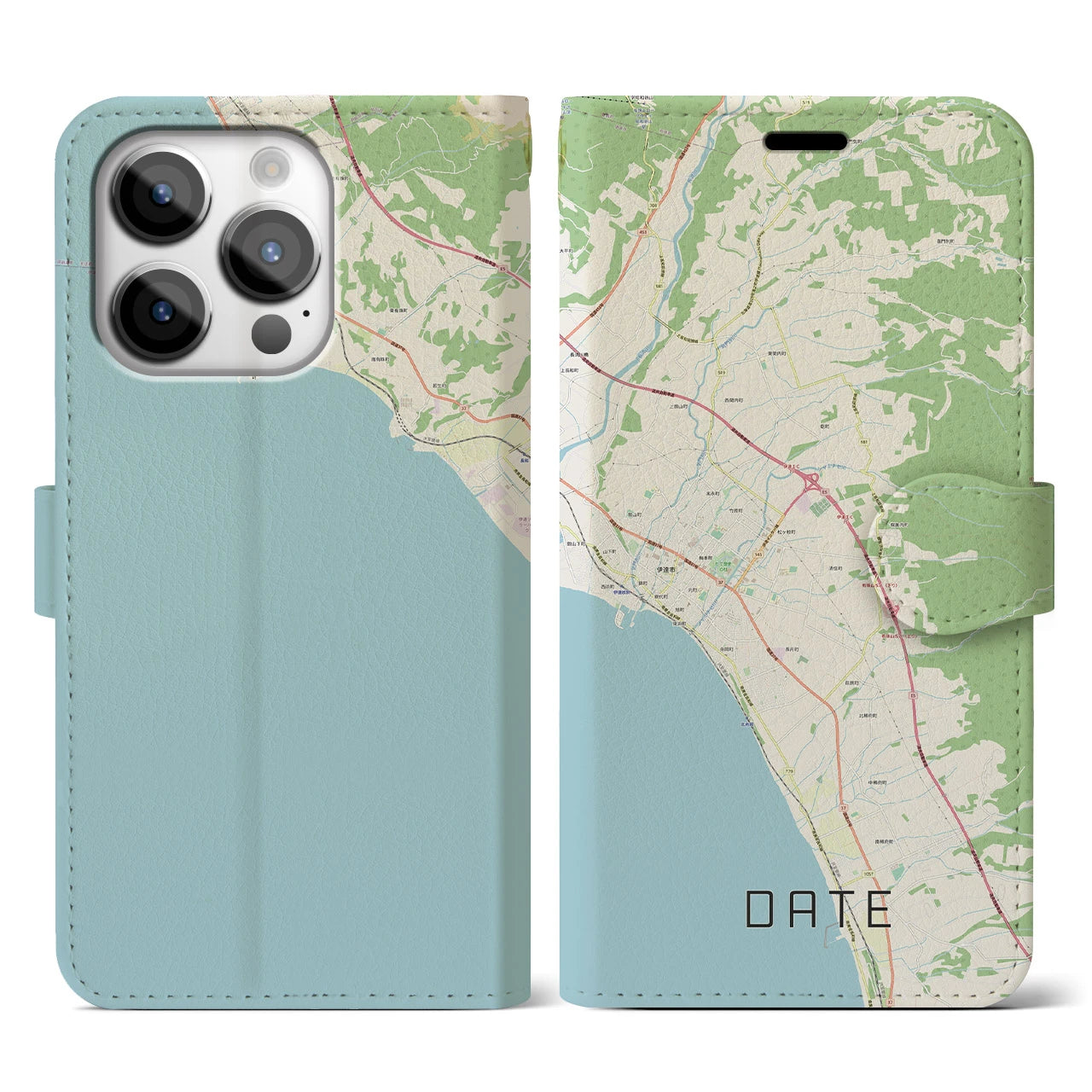 【伊達(北海道)】地図柄iPhoneケース(手帳タイプ)ナチュラル・iPhone 14 Pro 用