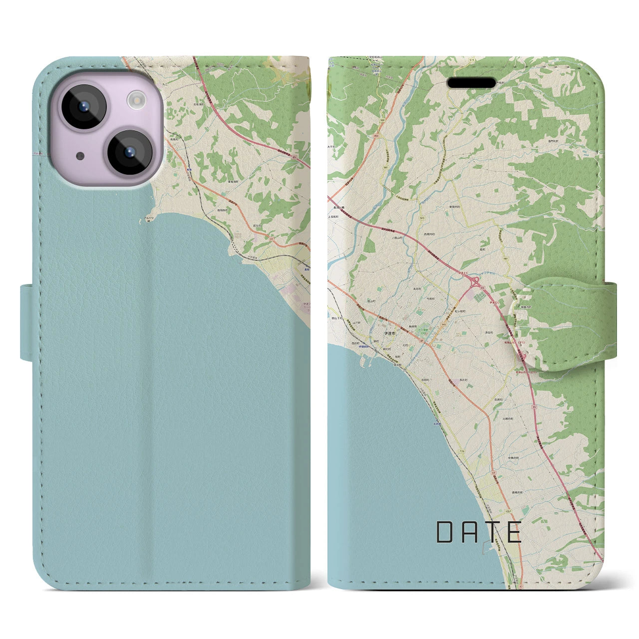 【伊達(北海道)】地図柄iPhoneケース(手帳タイプ)ナチュラル・iPhone 14 用