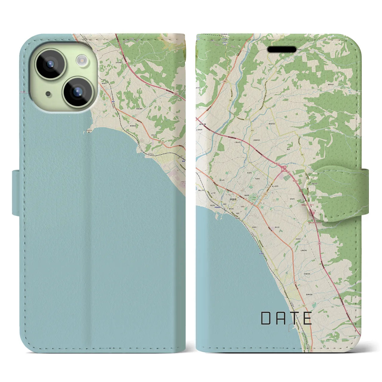【伊達(北海道)】地図柄iPhoneケース(手帳タイプ)ナチュラル・iPhone 15 用