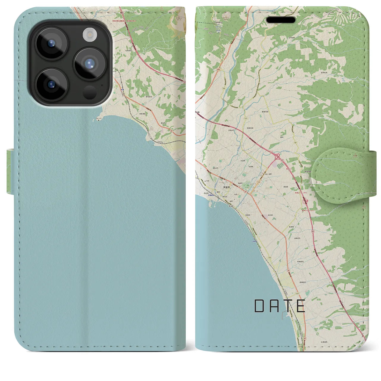 【伊達(北海道)】地図柄iPhoneケース(手帳タイプ)ナチュラル・iPhone 15 Pro Max 用
