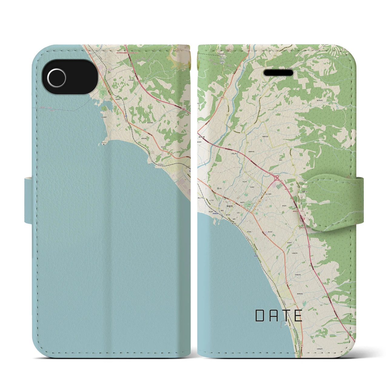 【伊達(北海道)】地図柄iPhoneケース(手帳タイプ)ナチュラル・iPhone SE(第3 / 第2世代) / 8 / 7 / 6s / 6 用