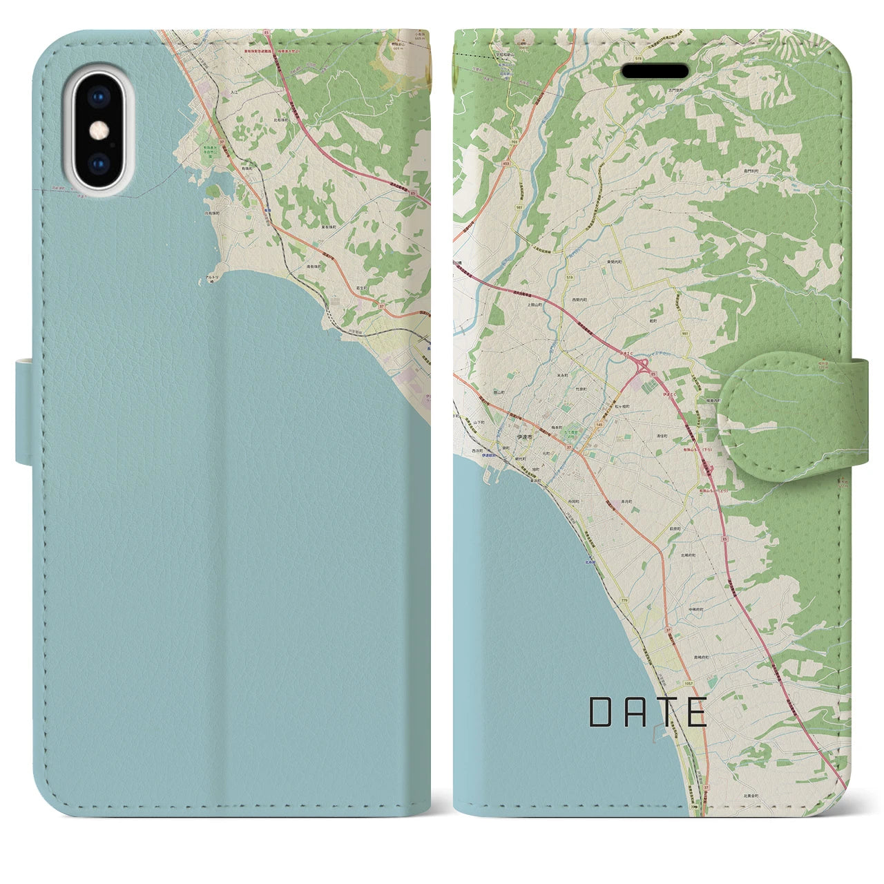 【伊達(北海道)】地図柄iPhoneケース(手帳タイプ)ナチュラル・iPhone XS Max 用