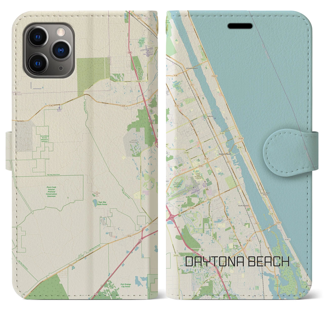 【デイトナビーチ(アメリカ)】地図柄iPhoneケース(手帳タイプ)ナチュラル・iPhone 11 Pro Max 用