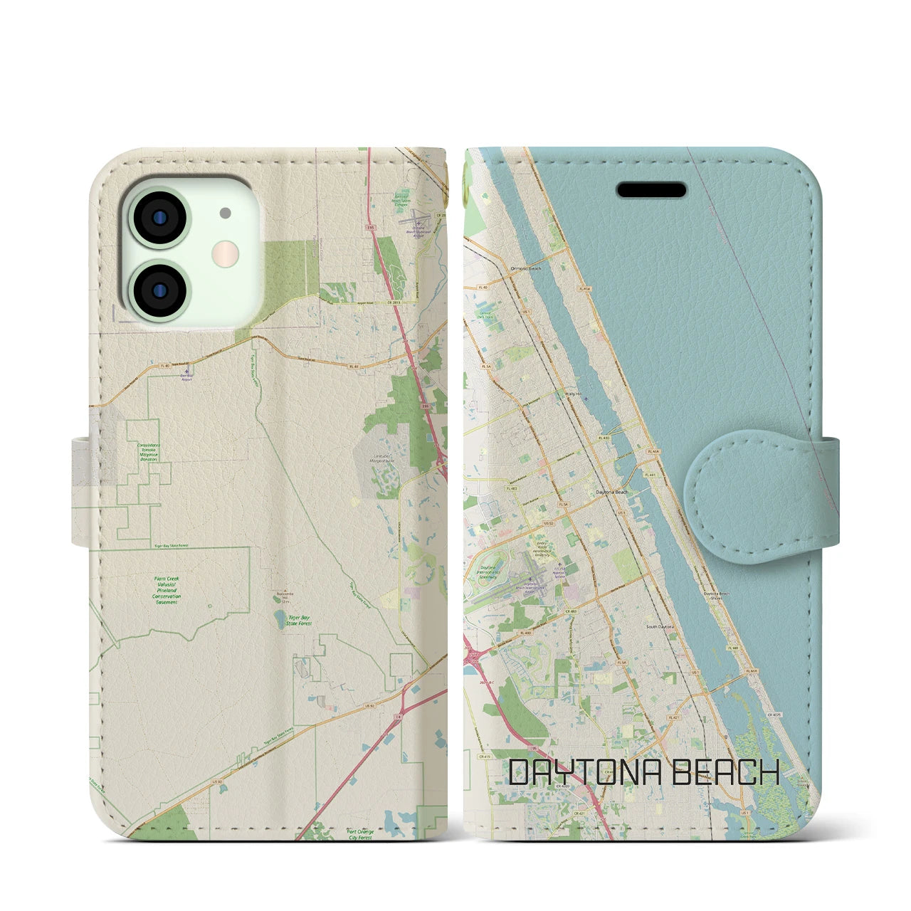 【デイトナビーチ(アメリカ)】地図柄iPhoneケース(手帳タイプ)ナチュラル・iPhone 12 mini 用