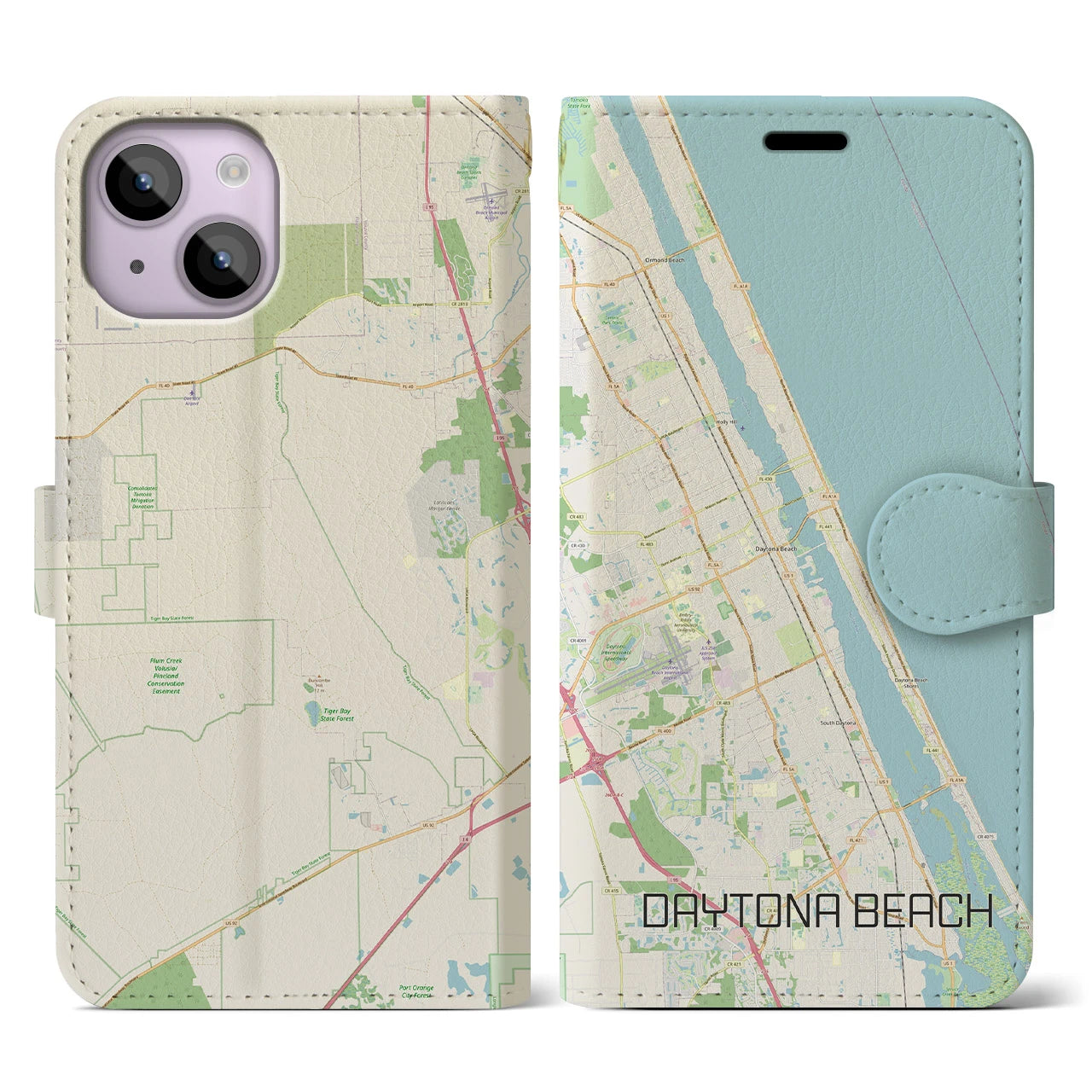 【デイトナビーチ(アメリカ)】地図柄iPhoneケース(手帳タイプ)ナチュラル・iPhone 14 用