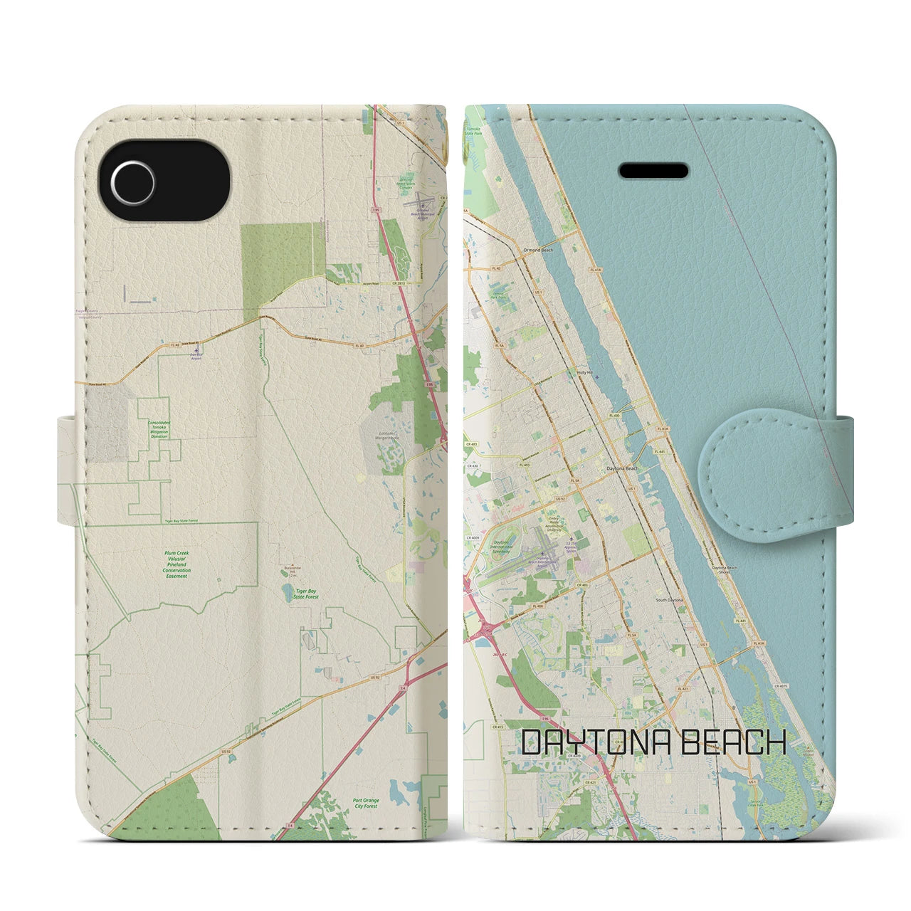【デイトナビーチ(アメリカ)】地図柄iPhoneケース(手帳タイプ)ナチュラル・iPhone SE(第3 / 第2世代) / 8 / 7 / 6s / 6 用