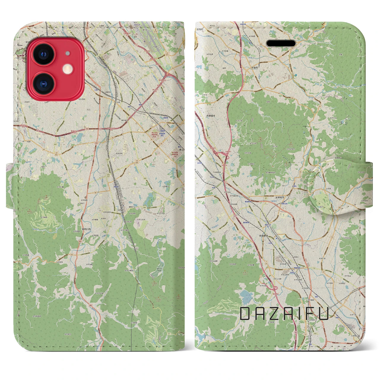 【太宰府(福岡県)】地図柄iPhoneケース(手帳タイプ)ナチュラル・iPhone 11 用