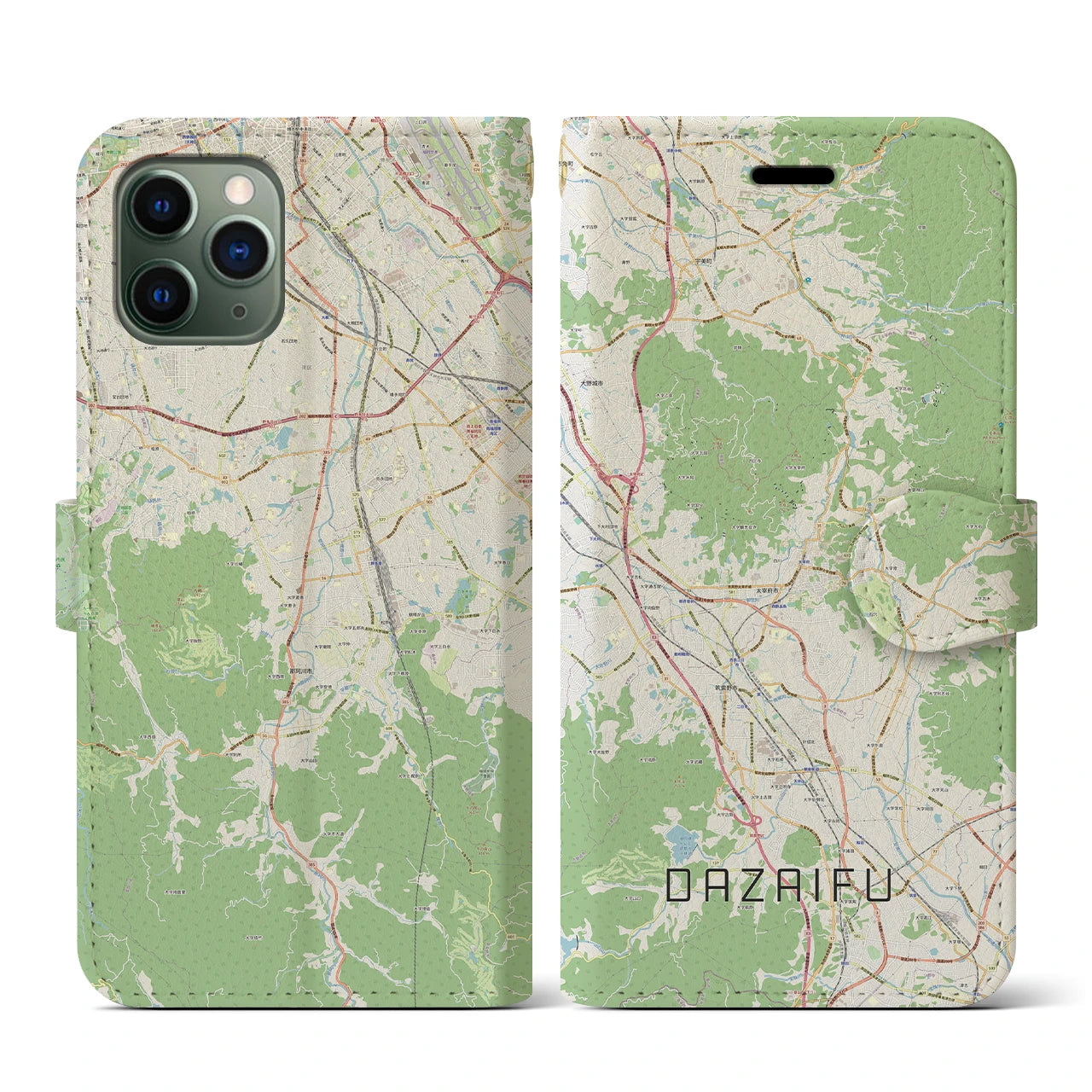 【太宰府(福岡県)】地図柄iPhoneケース(手帳タイプ)ナチュラル・iPhone 11 Pro 用