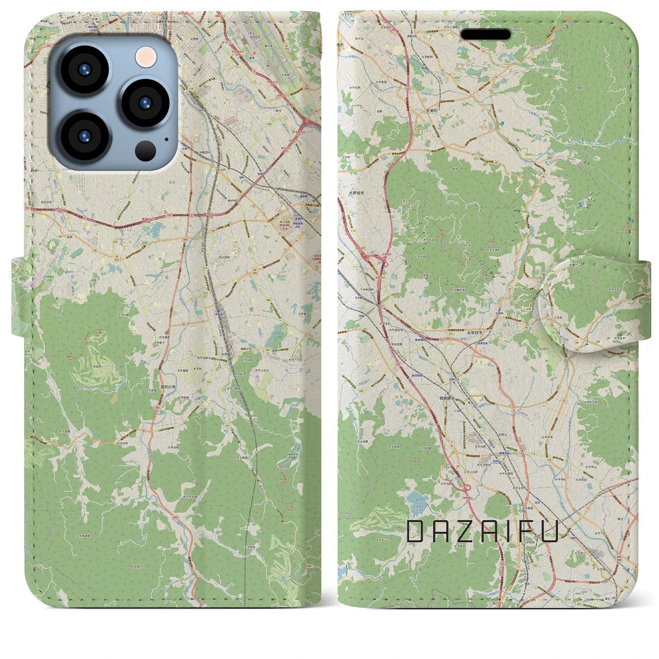 【太宰府(福岡県)】地図柄iPhoneケース(手帳タイプ)ナチュラル・iPhone 13 Pro Max 用