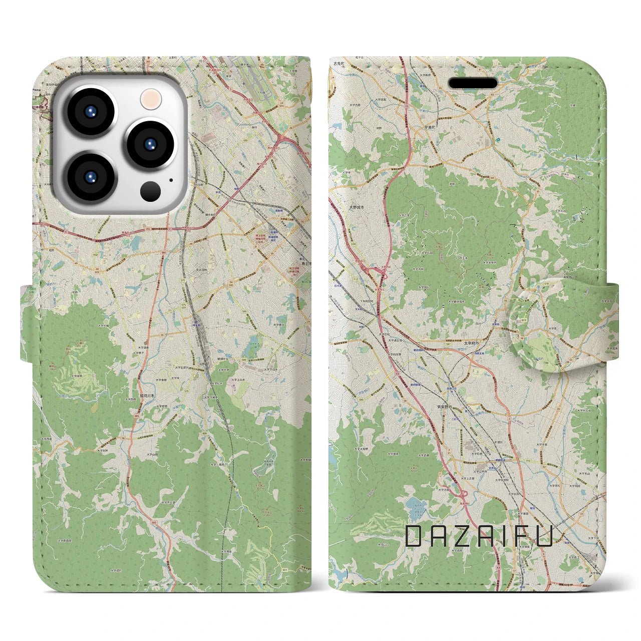 【太宰府(福岡県)】地図柄iPhoneケース(手帳タイプ)ナチュラル・iPhone 13 Pro 用
