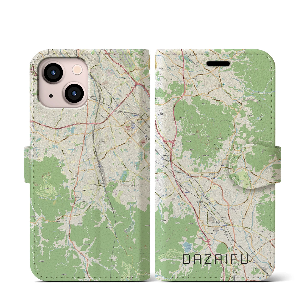 【太宰府(福岡県)】地図柄iPhoneケース(手帳タイプ)ナチュラル・iPhone 13 mini 用