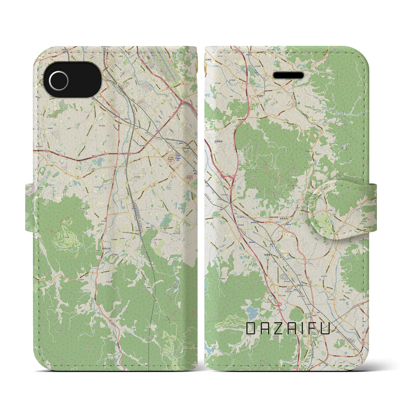【太宰府(福岡県)】地図柄iPhoneケース(手帳タイプ)ナチュラル・iPhone SE(第3 / 第2世代) / 8 / 7 / 6s / 6 用