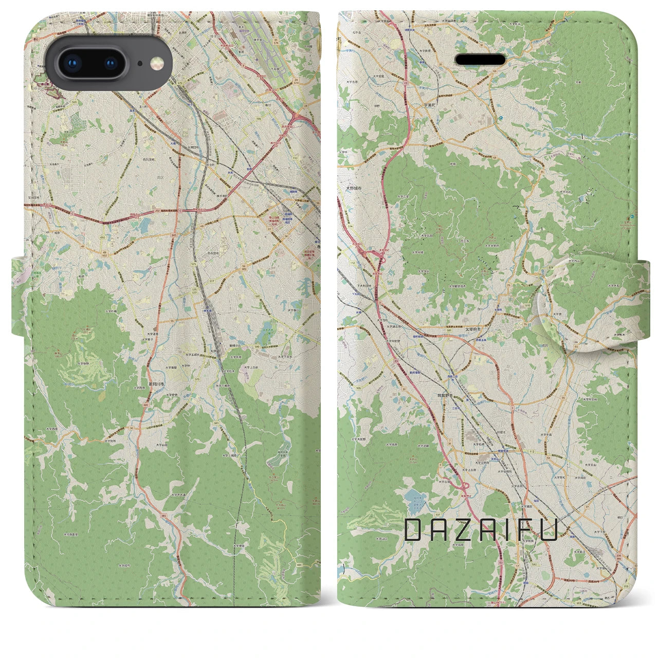 【太宰府(福岡県)】地図柄iPhoneケース(手帳タイプ)ナチュラル・iPhone 8Plus /7Plus / 6sPlus / 6Plus 用