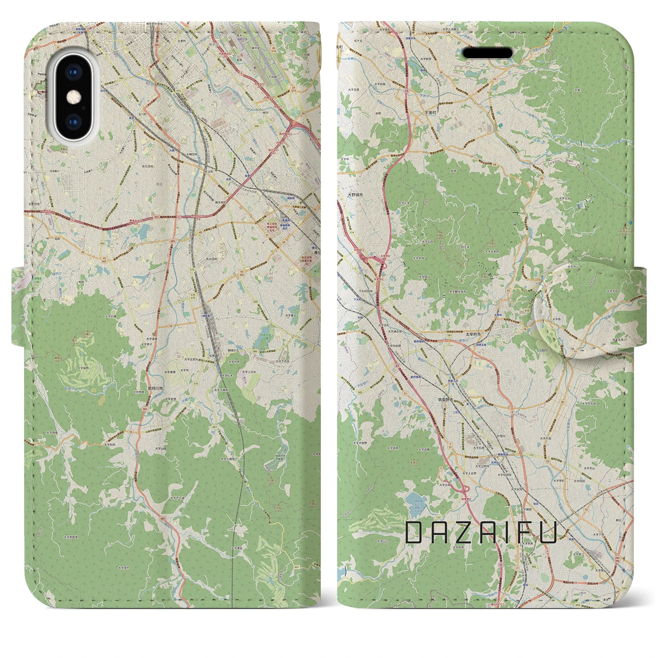 【太宰府(福岡県)】地図柄iPhoneケース(手帳タイプ)ナチュラル・iPhone XS Max 用