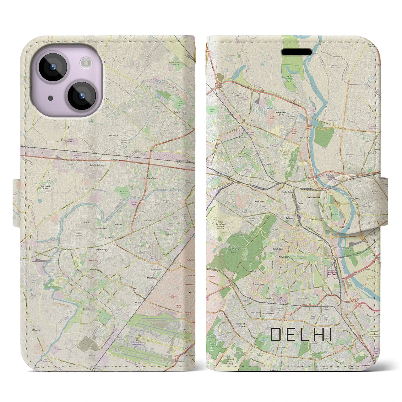 【デリー(インド)】地図柄iPhoneケース(手帳タイプ)ナチュラル・iPhone 14 用