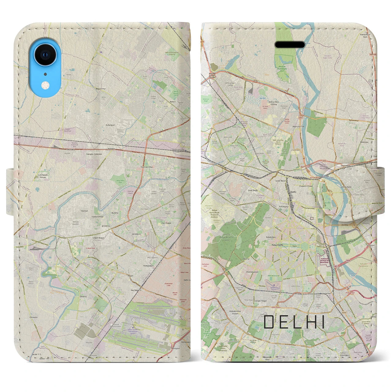 【デリー(インド)】地図柄iPhoneケース(手帳タイプ)ナチュラル・iPhone XR 用