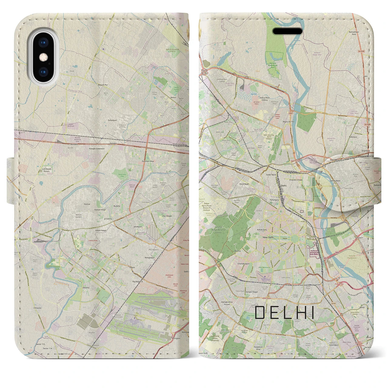 【デリー(インド)】地図柄iPhoneケース(手帳タイプ)ナチュラル・iPhone XS Max 用