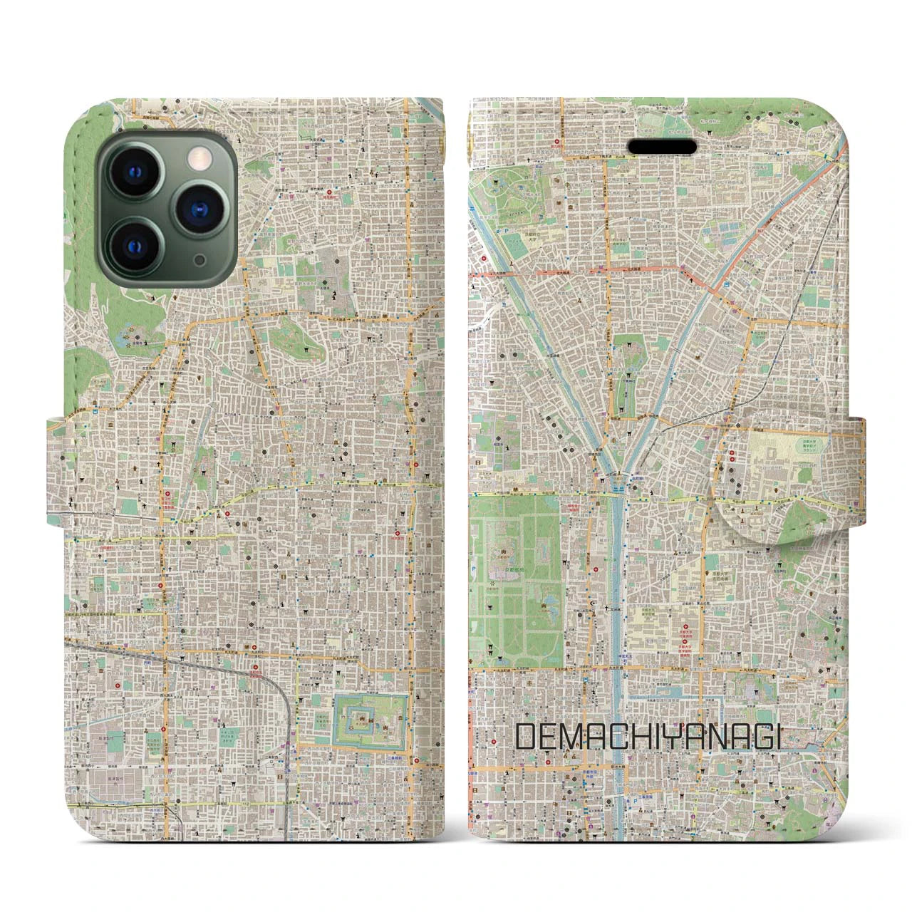 【出町柳(京都府)】地図柄iPhoneケース(手帳タイプ)ナチュラル・iPhone 11 Pro 用