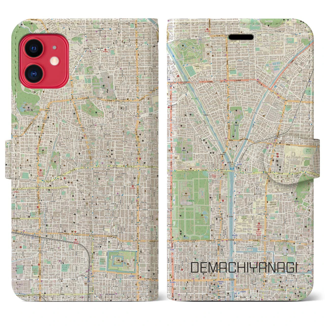 【出町柳(京都府)】地図柄iPhoneケース(手帳タイプ)ナチュラル・iPhone 11 用