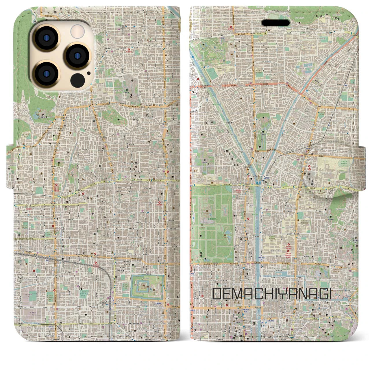 【出町柳(京都府)】地図柄iPhoneケース(手帳タイプ)ナチュラル・iPhone 12 Pro Max 用