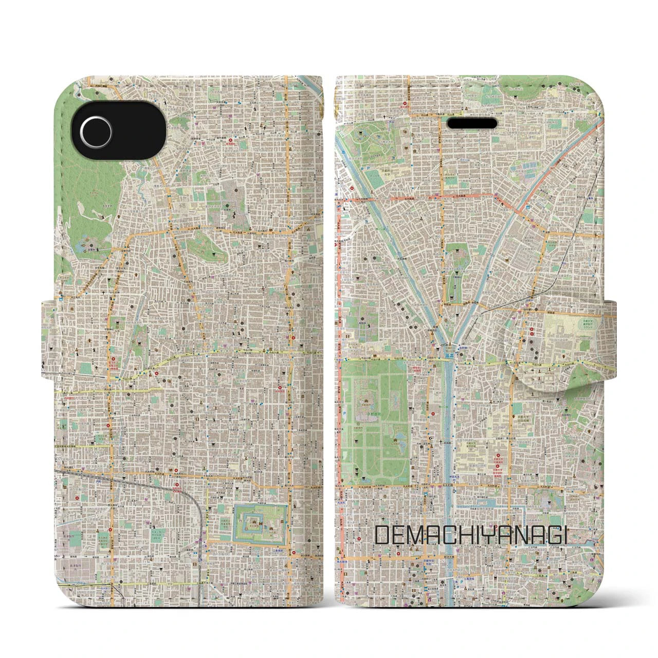 【出町柳(京都府)】地図柄iPhoneケース(手帳タイプ)ナチュラル・iPhone SE(第3 / 第2世代) / 8 / 7 / 6s / 6 用