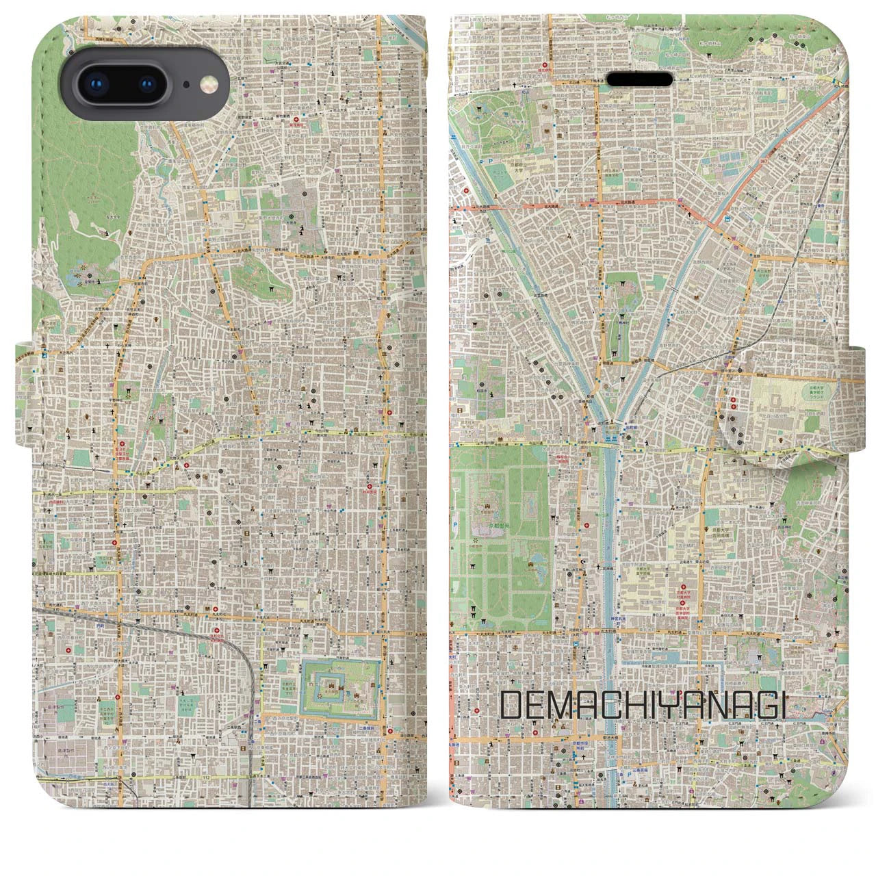 【出町柳(京都府)】地図柄iPhoneケース(手帳タイプ)ナチュラル・iPhone 8Plus /7Plus / 6sPlus / 6Plus 用