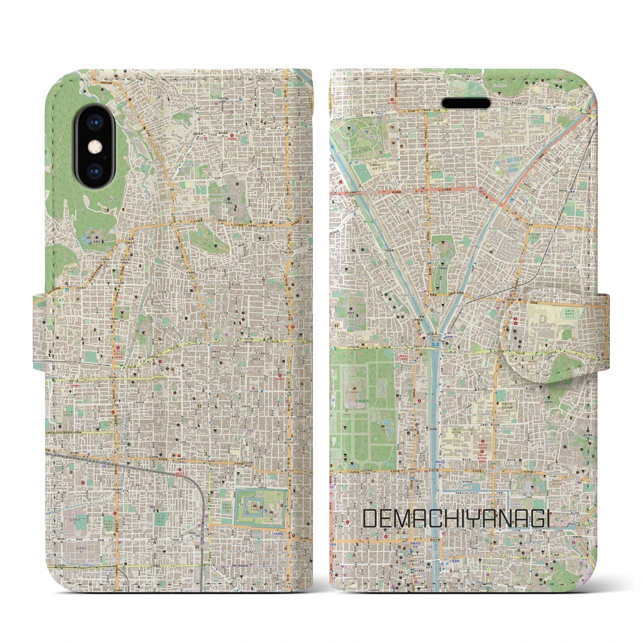 【出町柳(京都府)】地図柄iPhoneケース(手帳タイプ)ナチュラル・iPhone XS / X 用