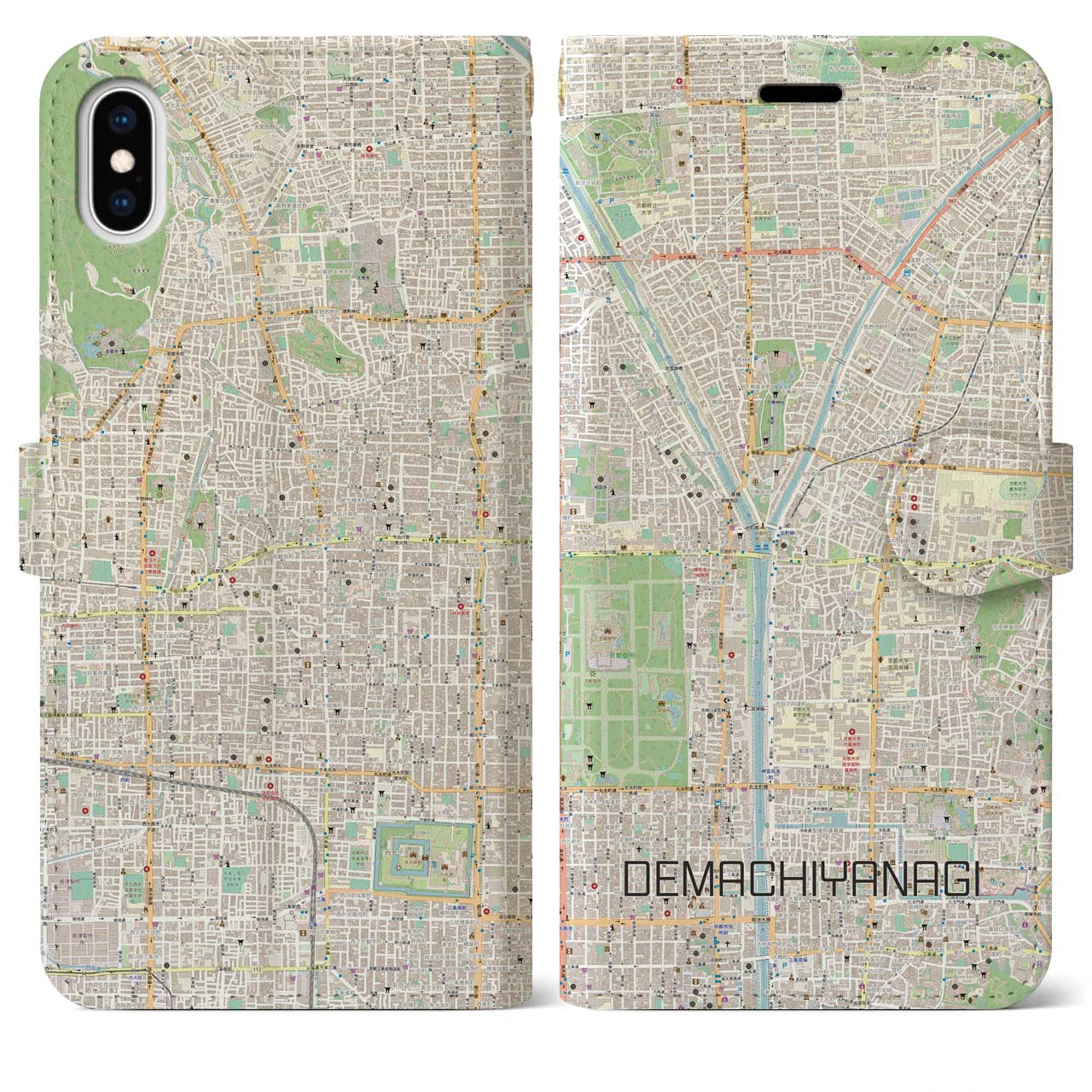 【出町柳(京都府)】地図柄iPhoneケース(手帳タイプ)ナチュラル・iPhone XS Max 用