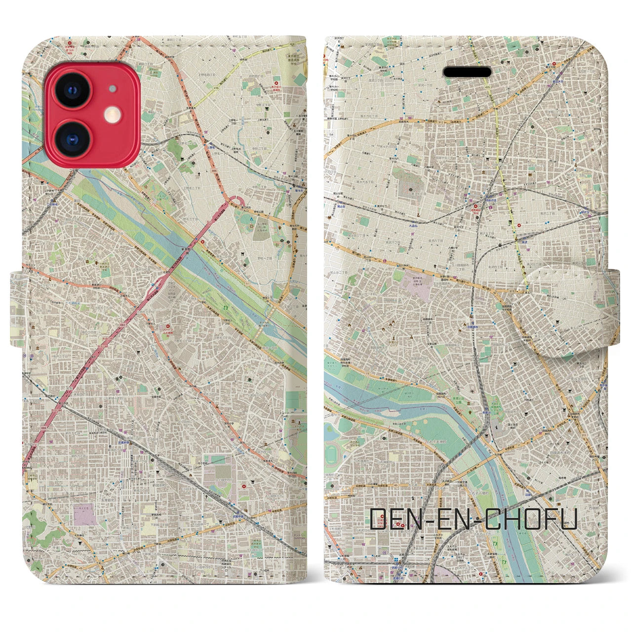 【田園調布(東京都)】地図柄iPhoneケース(手帳タイプ)ナチュラル・iPhone 11 用