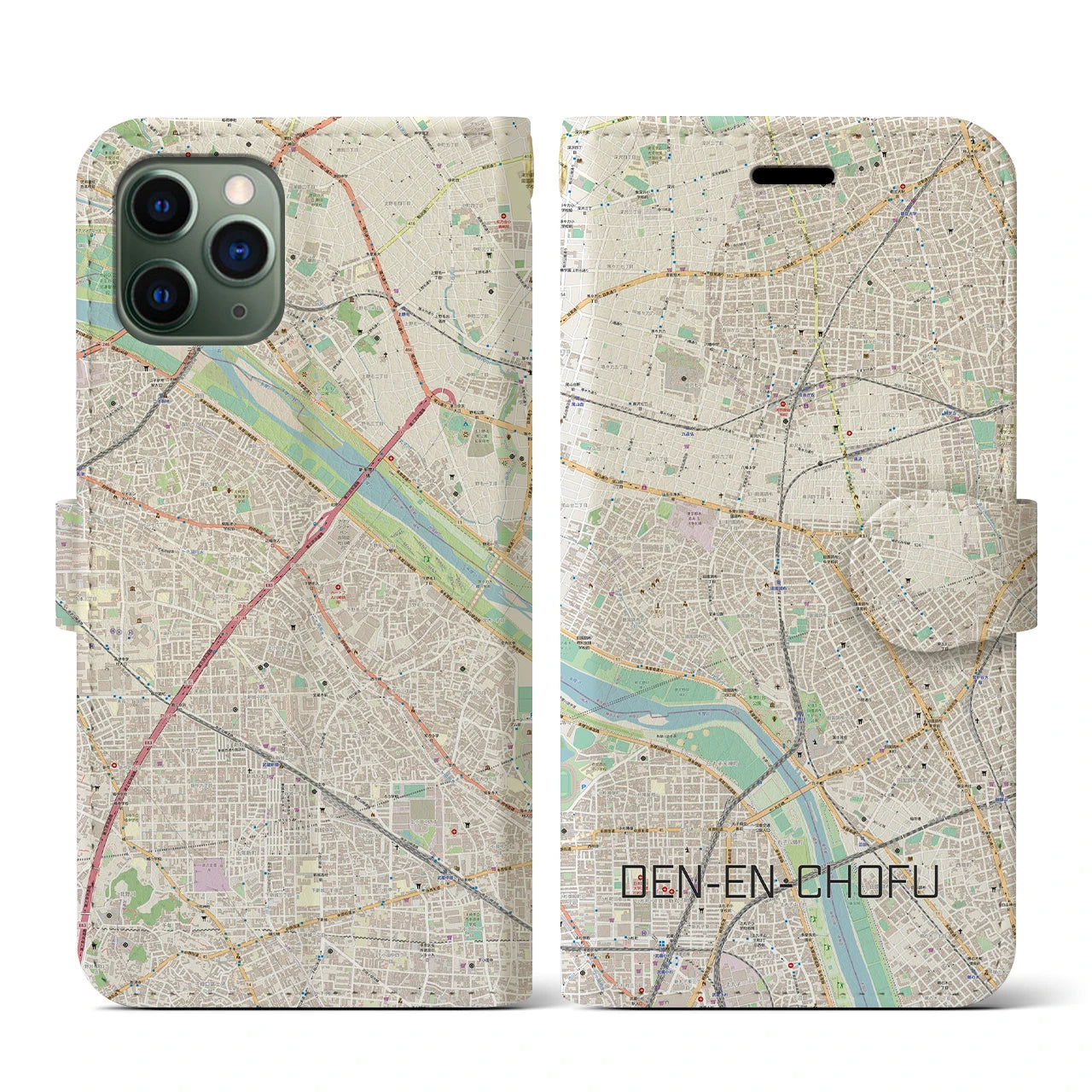 【田園調布(東京都)】地図柄iPhoneケース(手帳タイプ)ナチュラル・iPhone 11 Pro 用