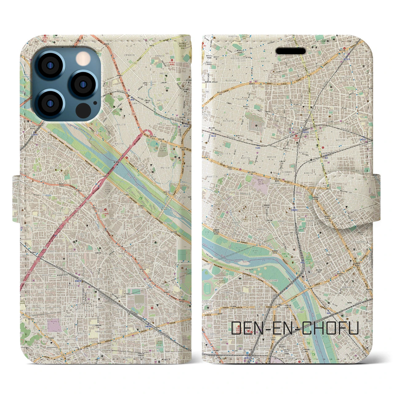 【田園調布(東京都)】地図柄iPhoneケース(手帳タイプ)ナチュラル・iPhone 12 / 12 Pro 用