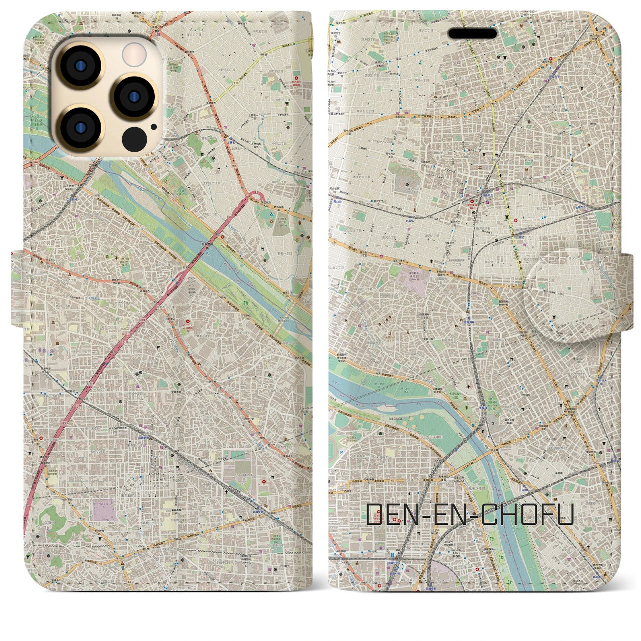 【田園調布(東京都)】地図柄iPhoneケース(手帳タイプ)ナチュラル・iPhone 12 Pro Max 用